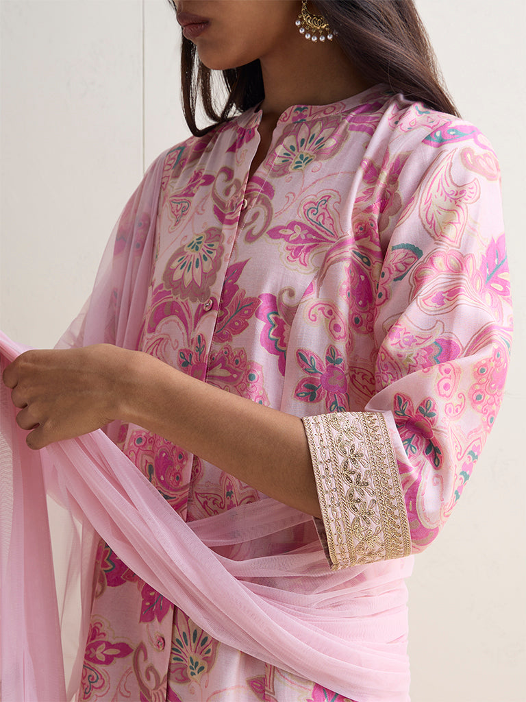 Vark Pink Botanical Pattern A-Line Ethnic Set
