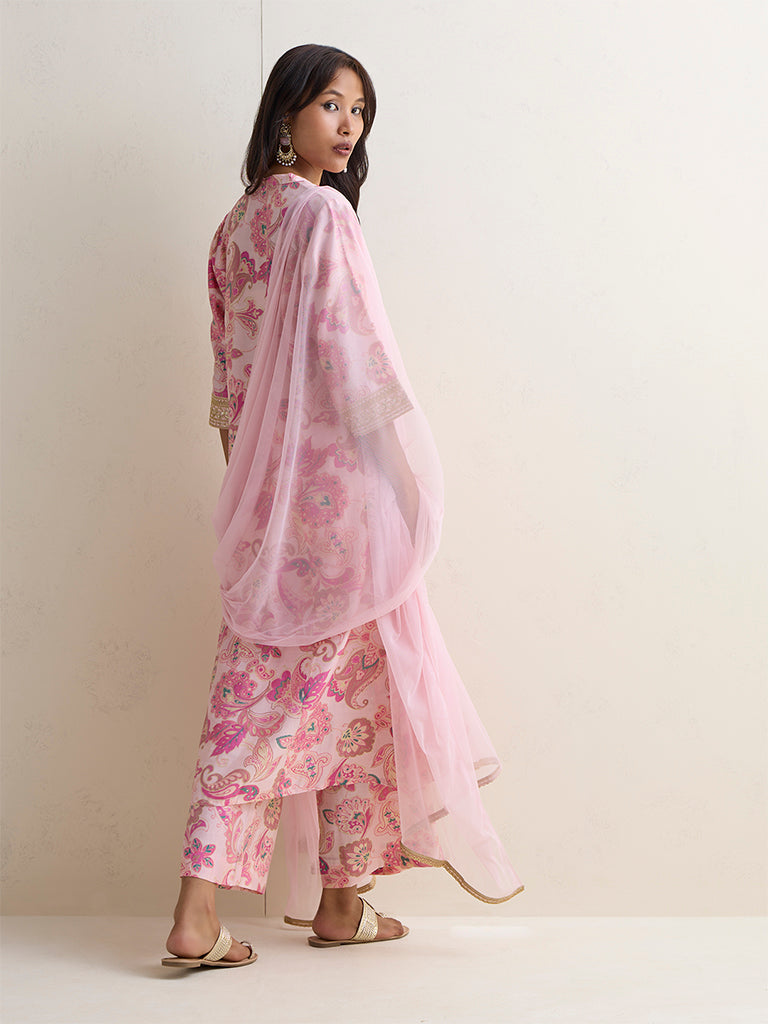 Vark Pink Botanical Pattern A-Line Ethnic Set