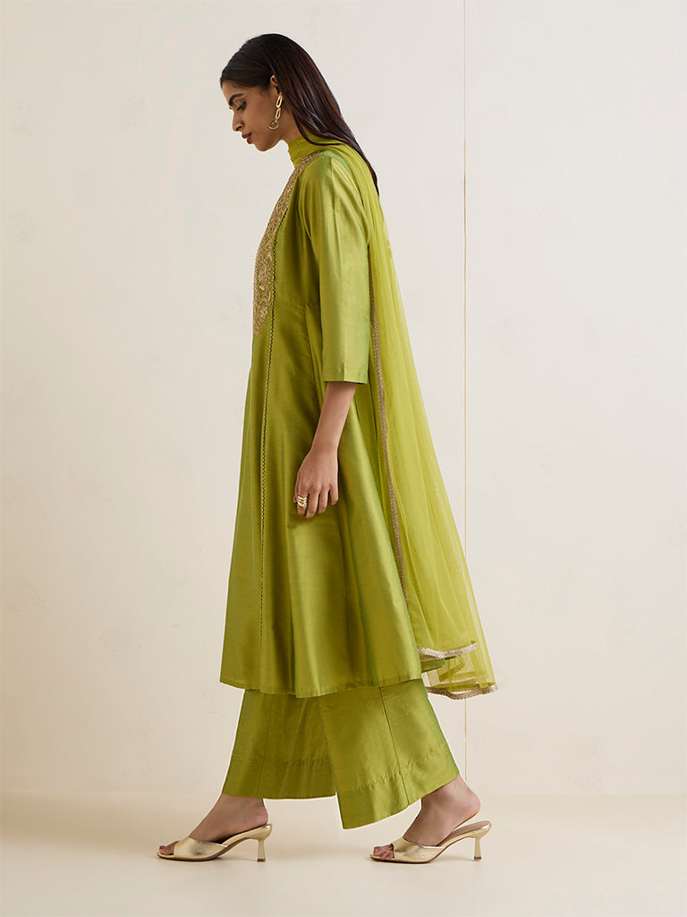 Vark Lime Embroidered Anarkali Ethnic Set