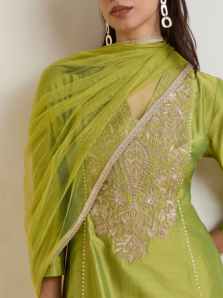Vark Lime Embroidered Anarkali Ethnic Set