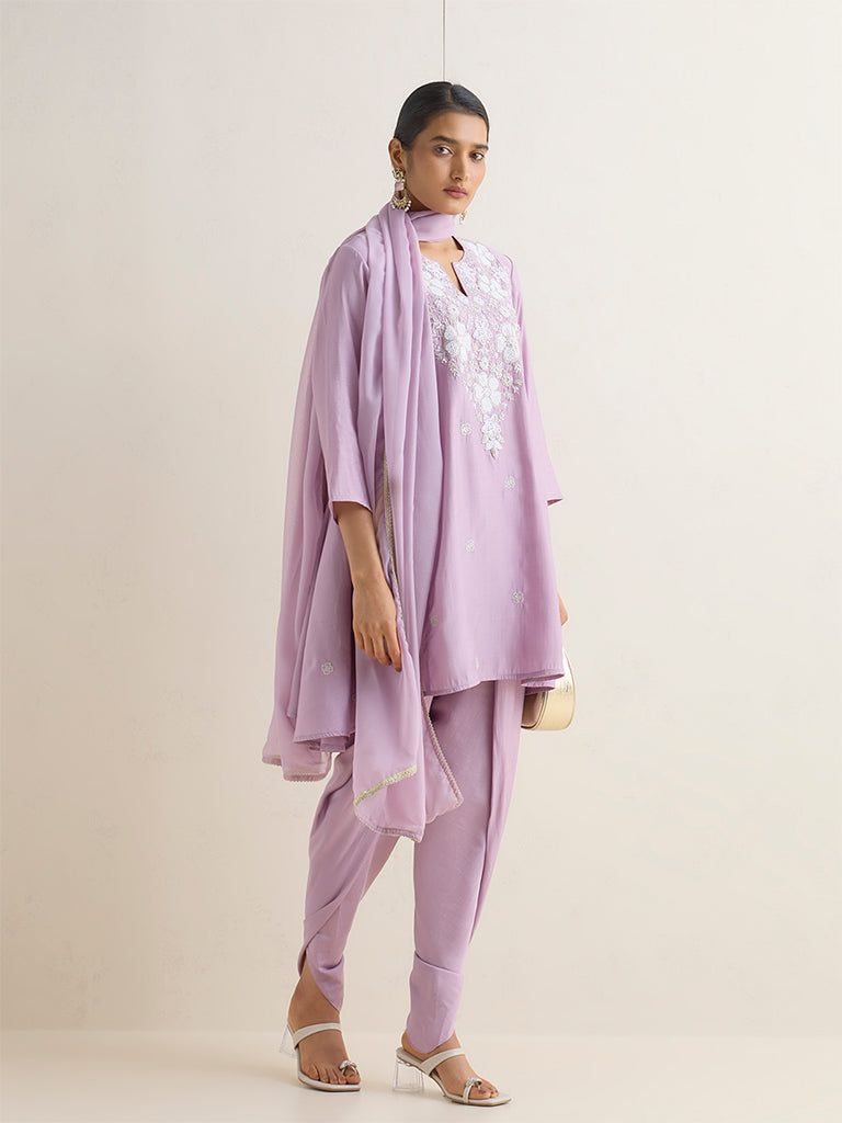 Vark Lilac Beadwork A-Line Ethnic Set