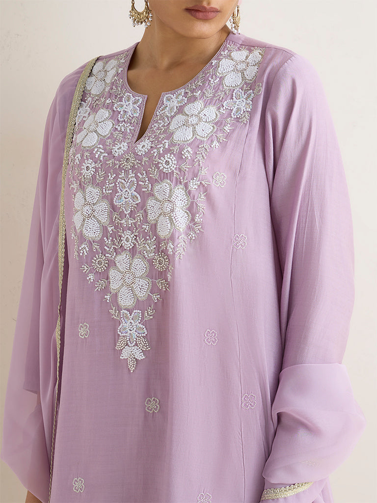 Vark Lilac Beadwork A-Line Ethnic Set