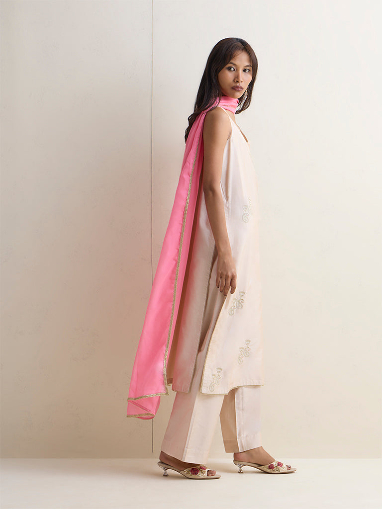Vark Light Beige Embroidered A-Line Ethnic Set