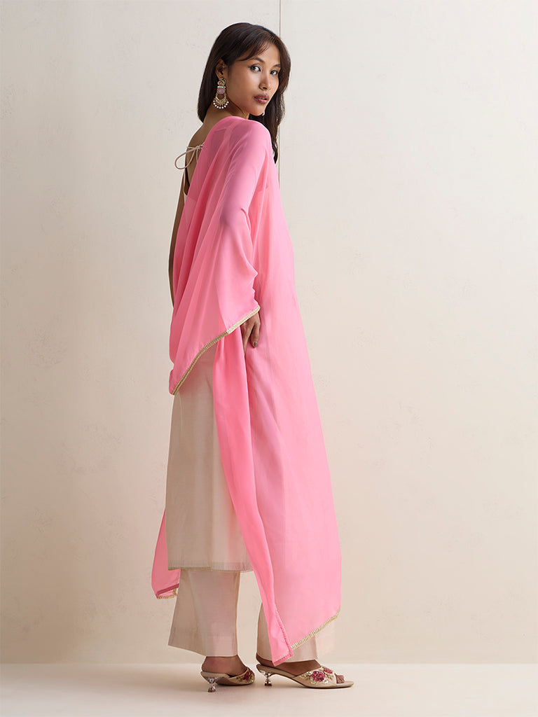 Vark Light Beige Embroidered A-Line Ethnic Set