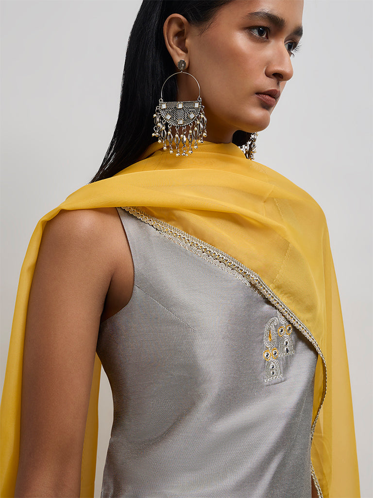 Vark Grey Embroidered A-Line Ethnic Set