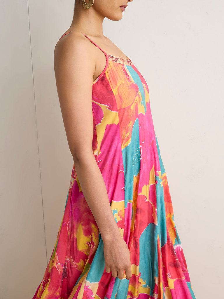 Vark Multicolor Abstract Pattern Maxi A-Line Dress
