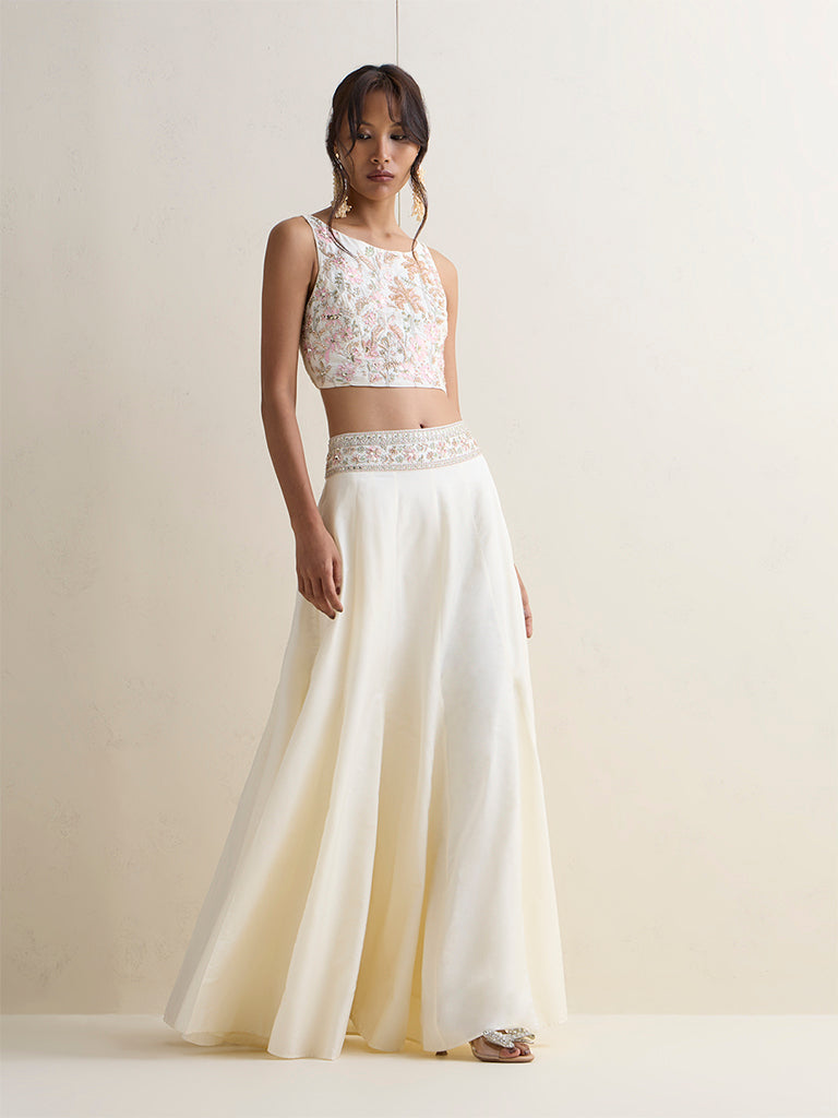 Vark Ivory Embellished Maxi Skirt