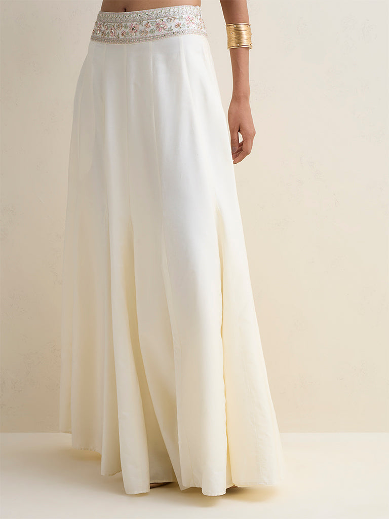 Vark Ivory Embellished Maxi Skirt