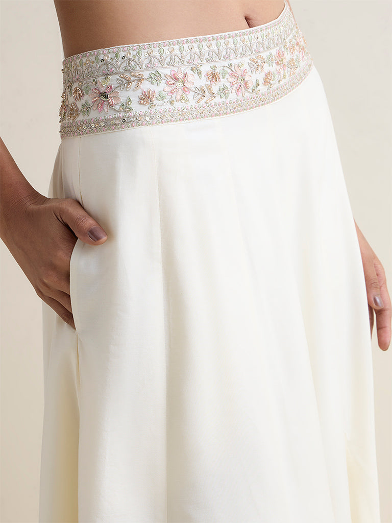 Vark Ivory Embellished Maxi Skirt