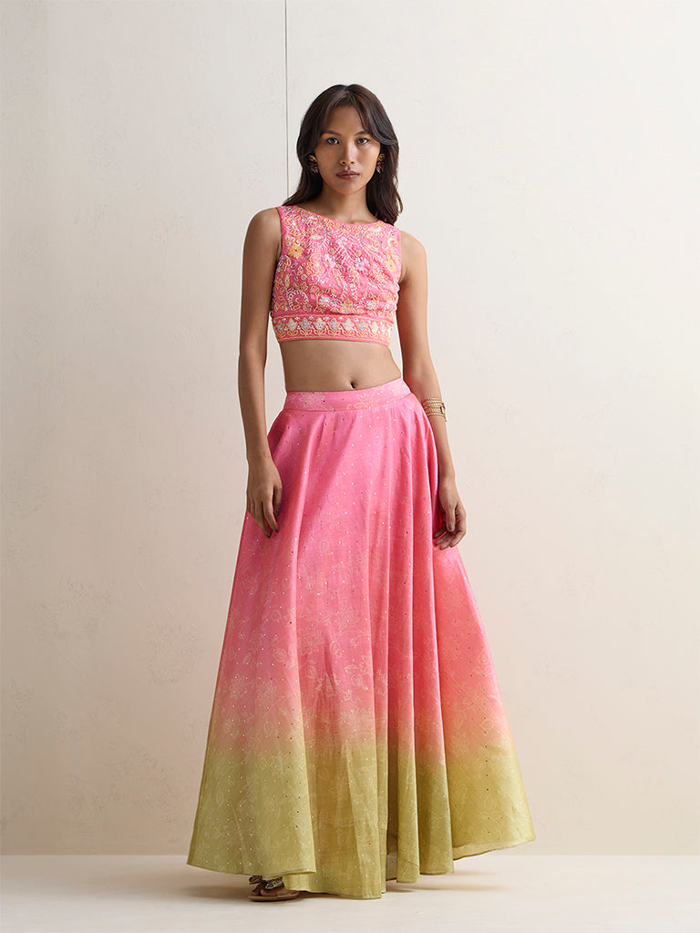 Vark Pink Floral Pattern Ombre Skirt
