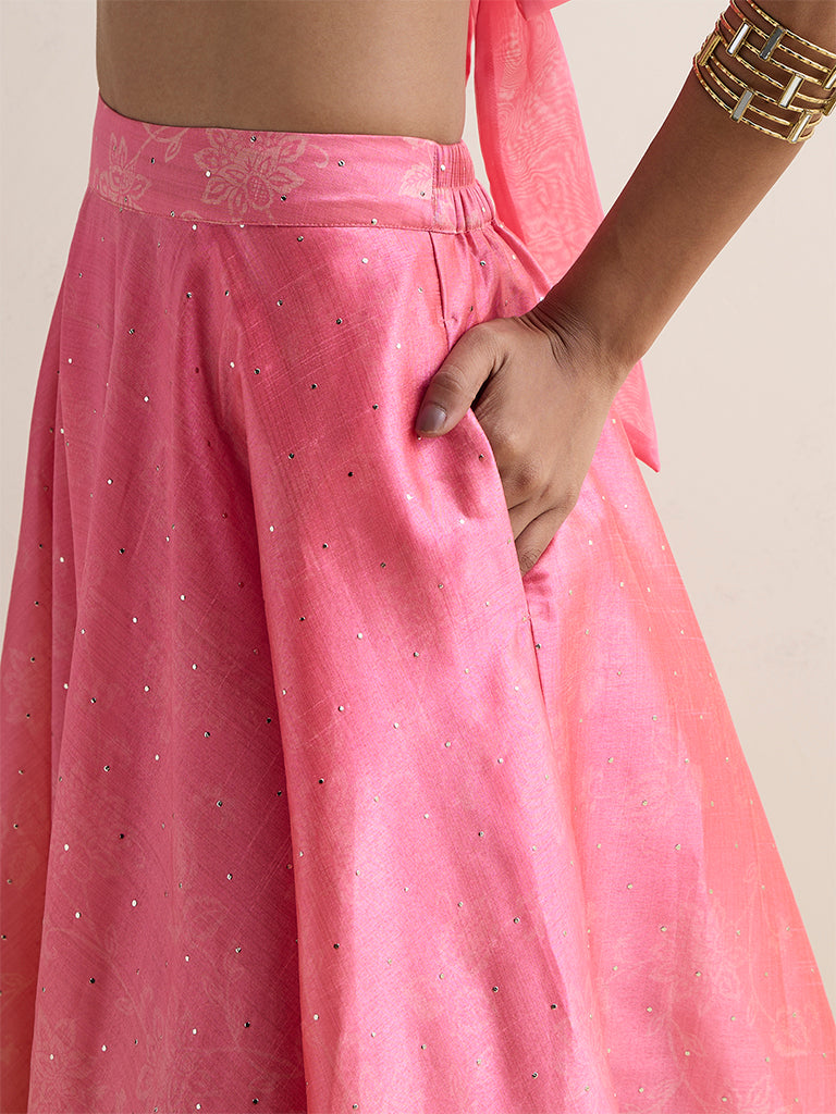 Vark Pink Floral Pattern Ombre Skirt