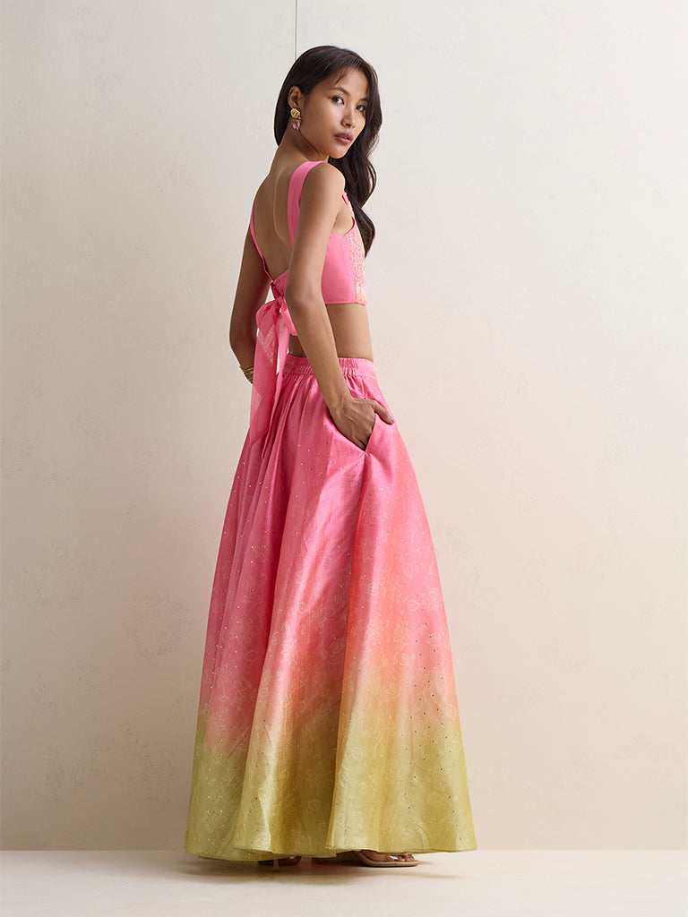 Vark Pink Floral Pattern Ombre Skirt