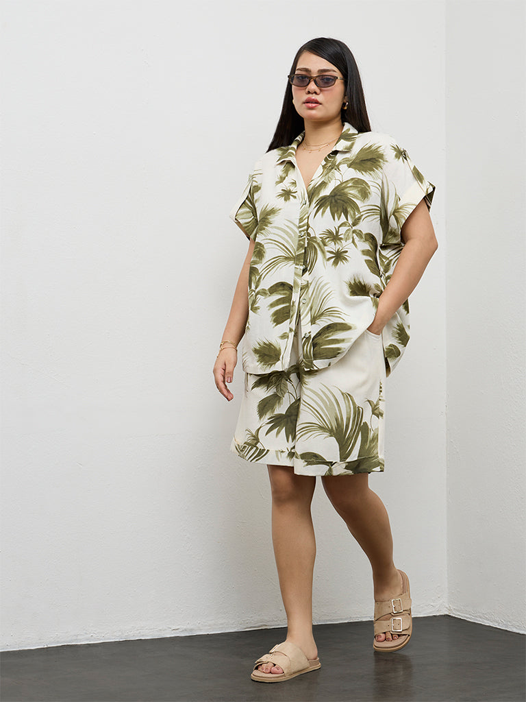 Gia Olive Tropical-Inspired High-Rise Shorts