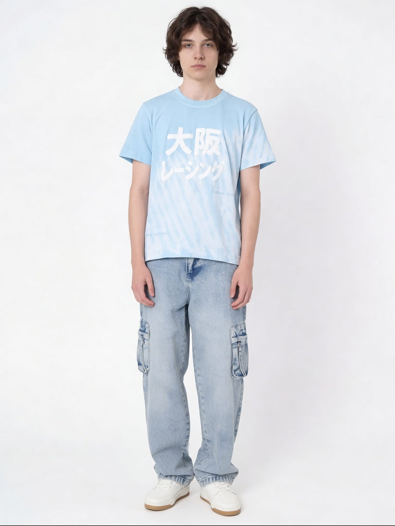 Boys Blue Tie-Dye Printed Cotton T-Shirt