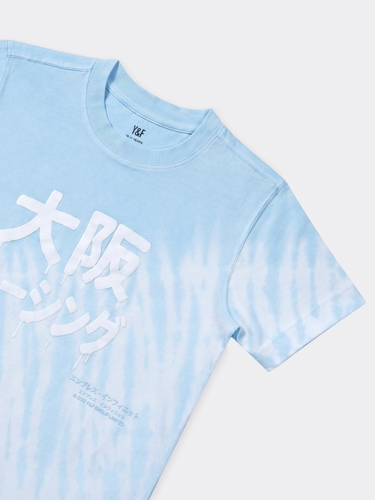 Boys Blue Tie-Dye Printed Cotton T-Shirt