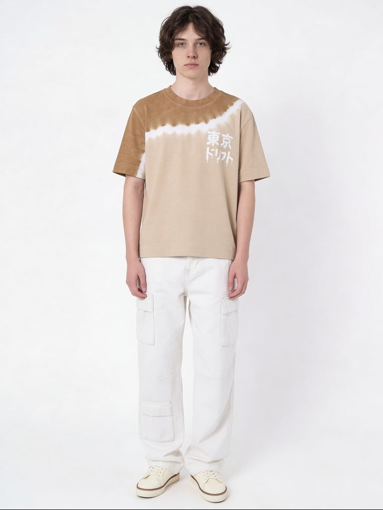 Boys Taupe Tie Dye Tokyo Drift Printed Regular Fit T-Shirt
