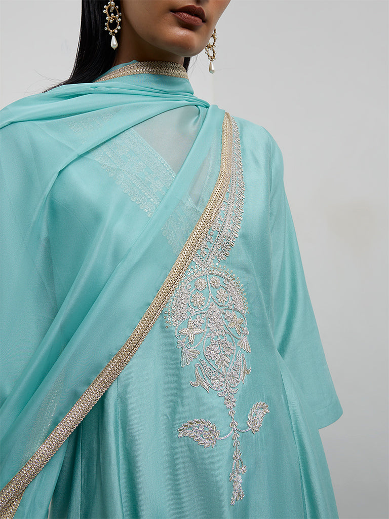 Vark Aqua Embroidered Anarkali Ethnic Set