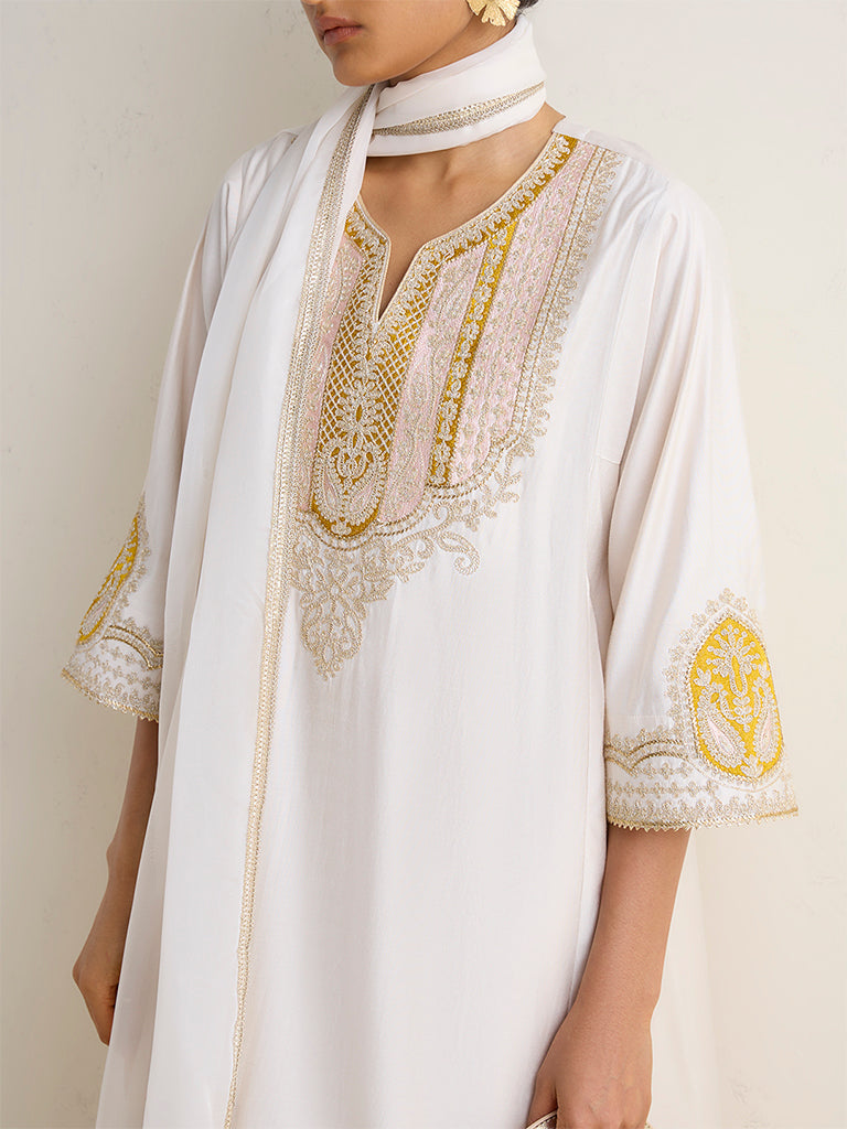 Vark Off-White Embroidered A-Line Ethnic Set