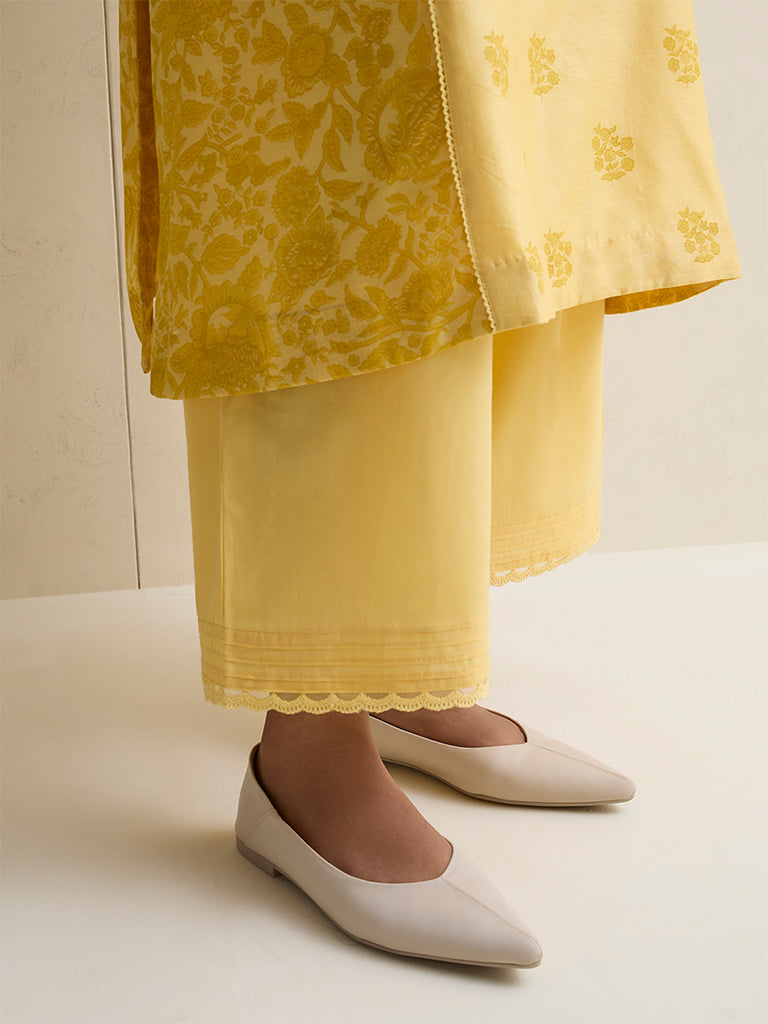 Zuba Yellow Lace-Detailed Cotton Pants