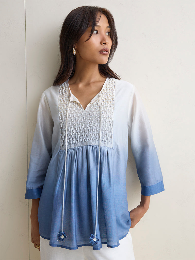 Zuba Blue Ombre-Finish Cotton-Blend Tunic