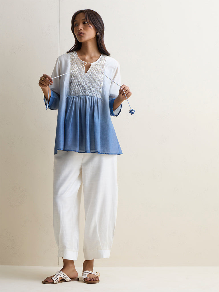 Zuba Blue Ombre-Finish Cotton-Blend Tunic