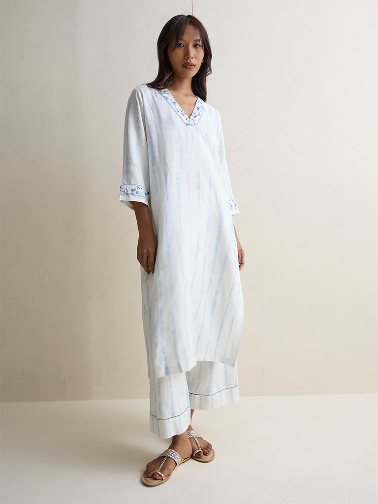 Zuba White Printed A-Line Kurta