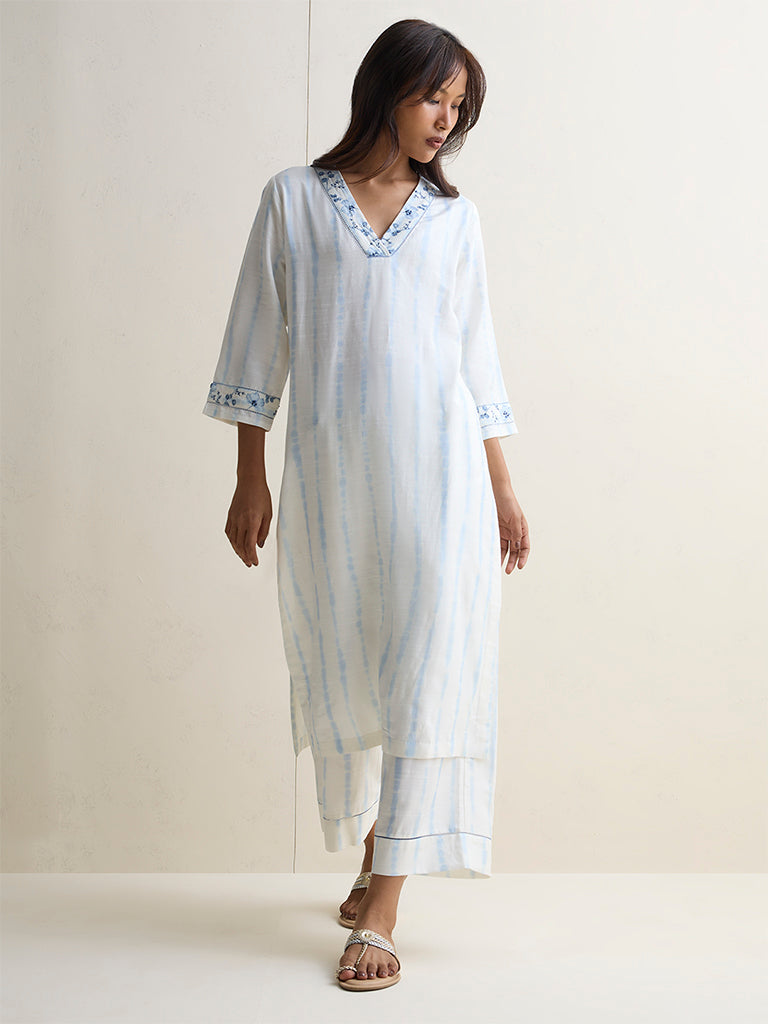 Zuba White Printed A-Line Kurta