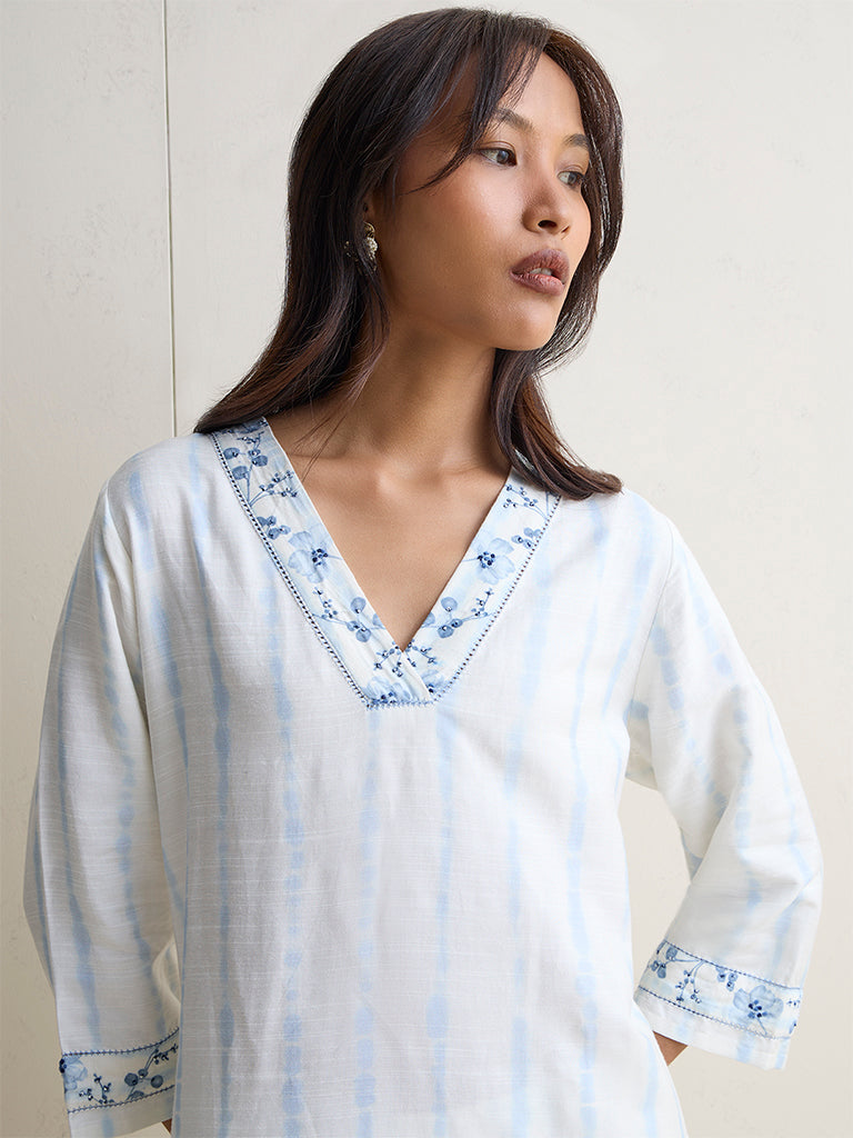 Zuba White Printed A-Line Kurta