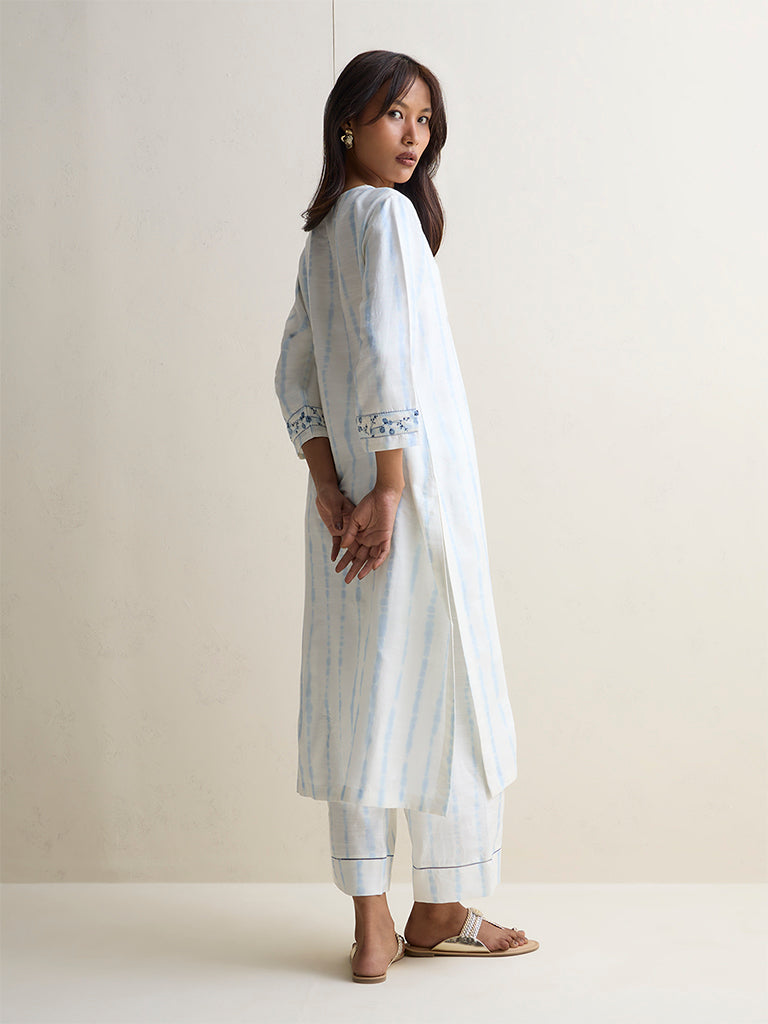 Zuba White Printed A-Line Kurta