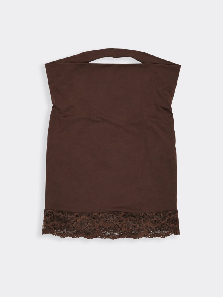 Nuon Brown Lace-Detail Cowl Neck Top