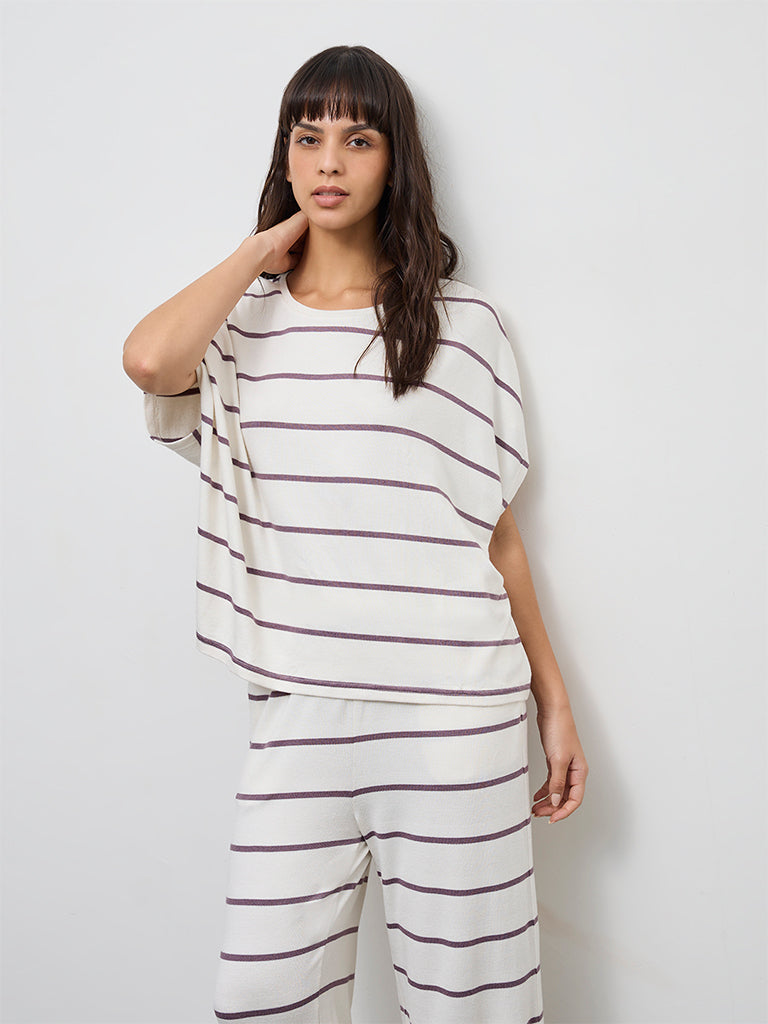 Wunderlove White Stripe Printed T-Shirt