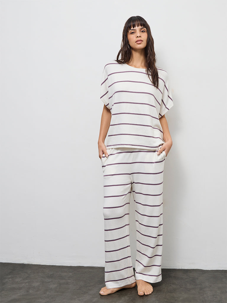Wunderlove White Stripe Printed T-Shirt