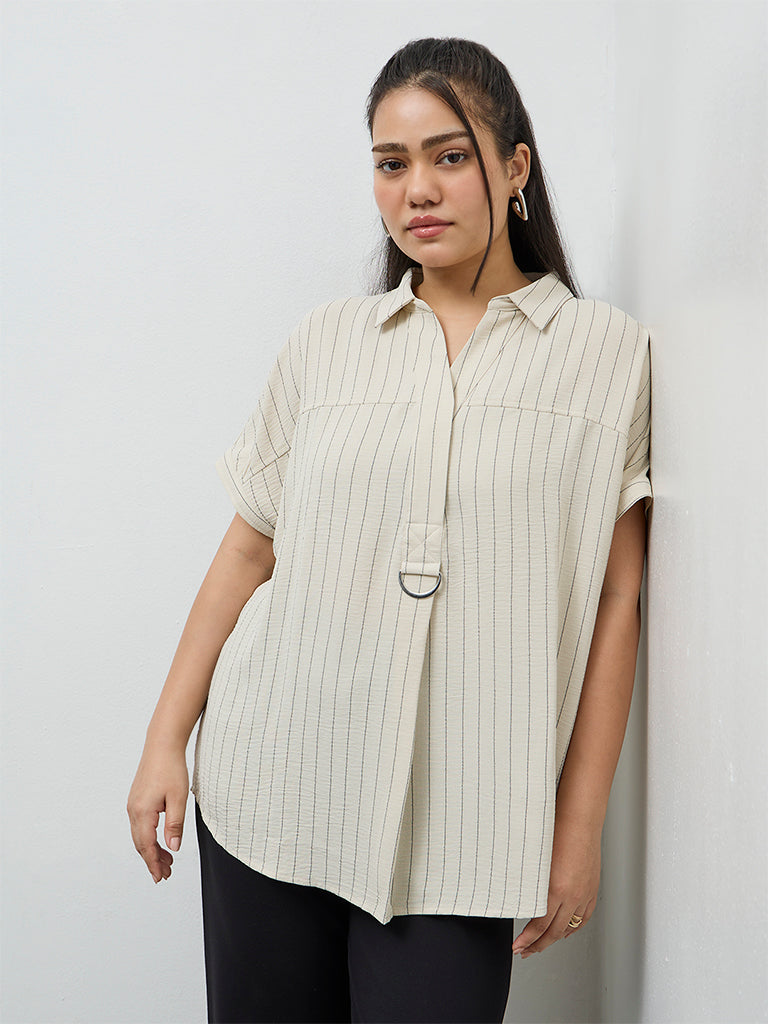 Gia Beige Pinstripe Blouse
