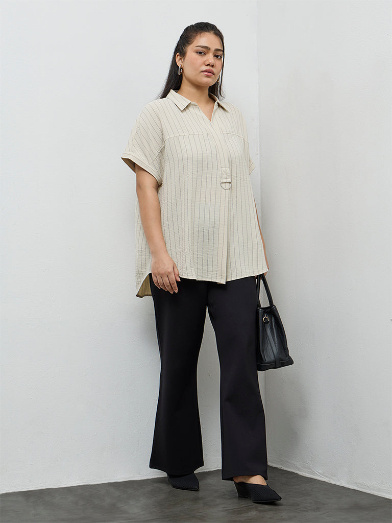 Gia Beige Pinstripe Blouse