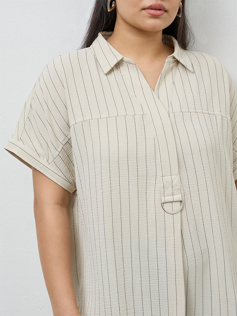 Gia Beige Pinstripe Blouse