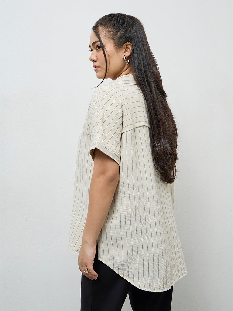 Gia Beige Pinstripe Blouse