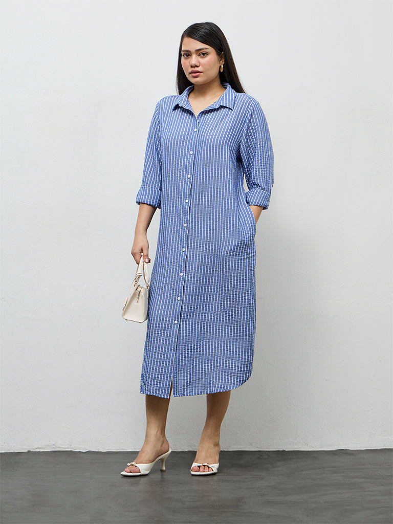 Gia Blue Striped Shirt Dress