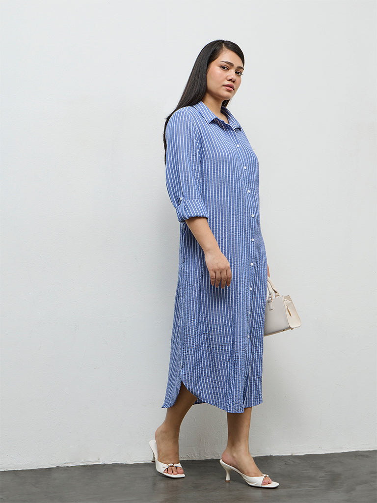 Gia Blue Striped Shirt Dress