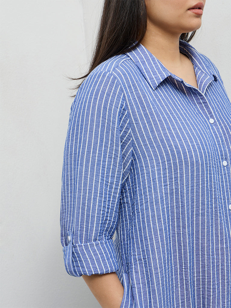 Gia Blue Striped Shirt Dress