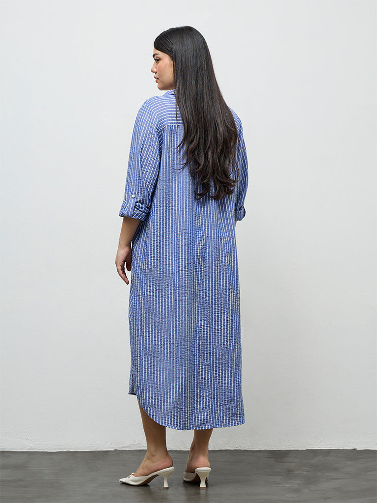 Gia Blue Striped Shirt Dress