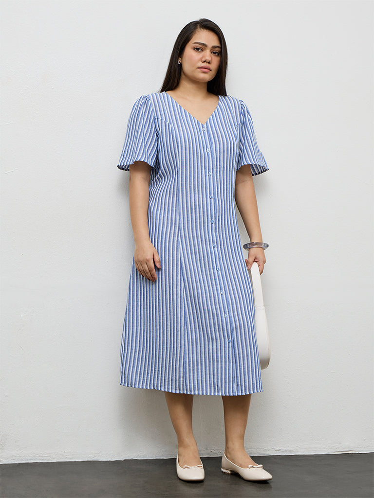 Gia Blue Striped A-Line Dress