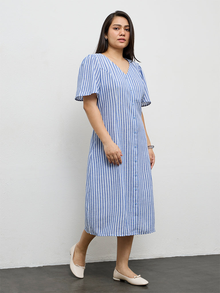 Gia Blue Striped A-Line Dress