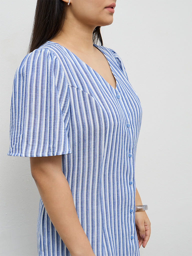 Gia Blue Striped A-Line Dress