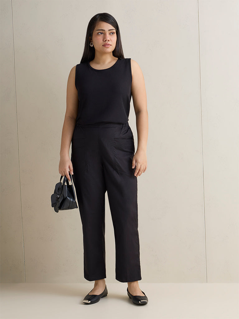 Gia Black High-Rise Cotton-Blend Pants