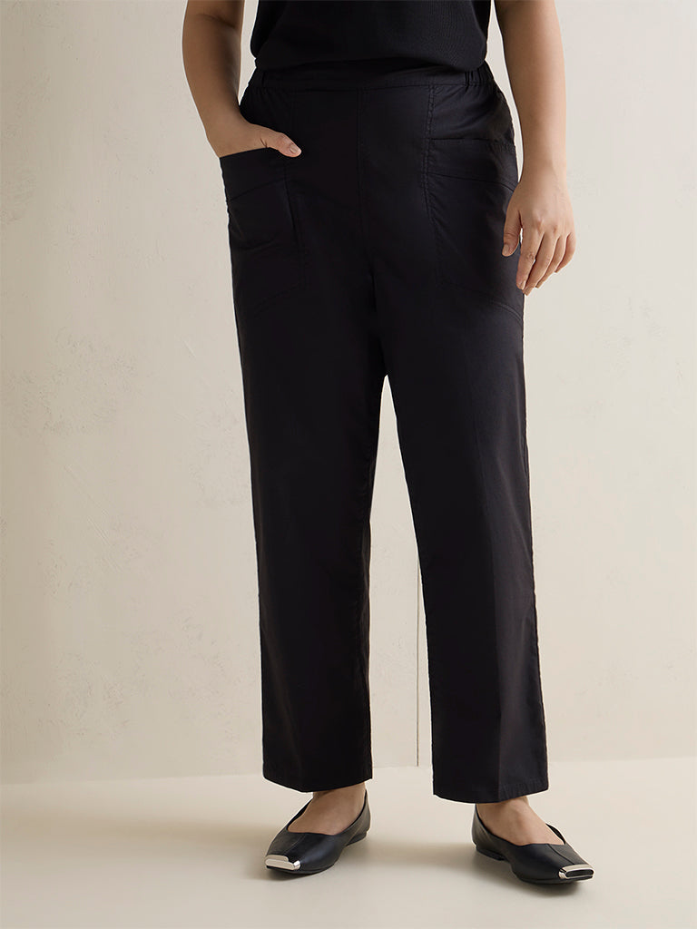 Gia Black High-Rise Cotton-Blend Pants