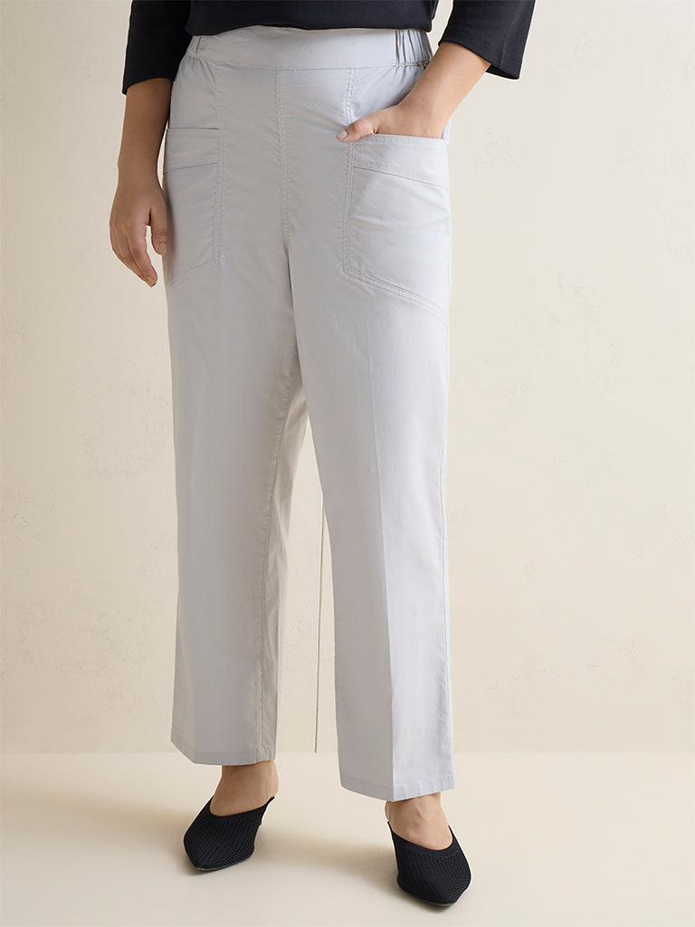 Gia Light Grey High-Rise Cotton-Blend Pants
