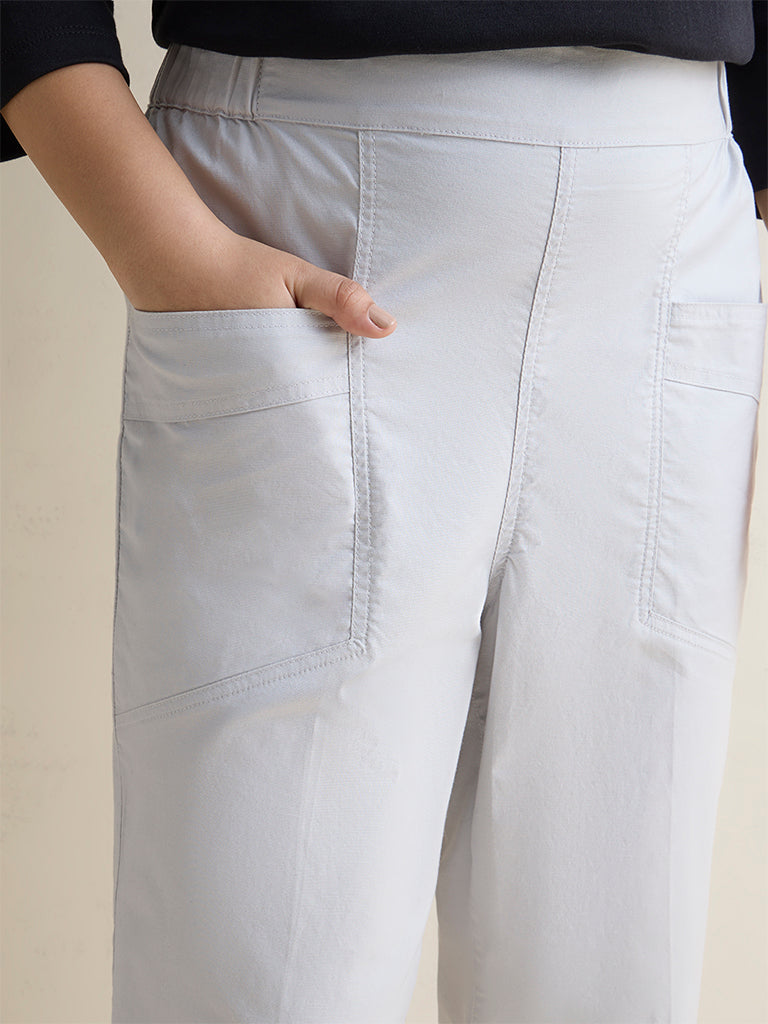 Gia Light Grey High-Rise Cotton-Blend Pants