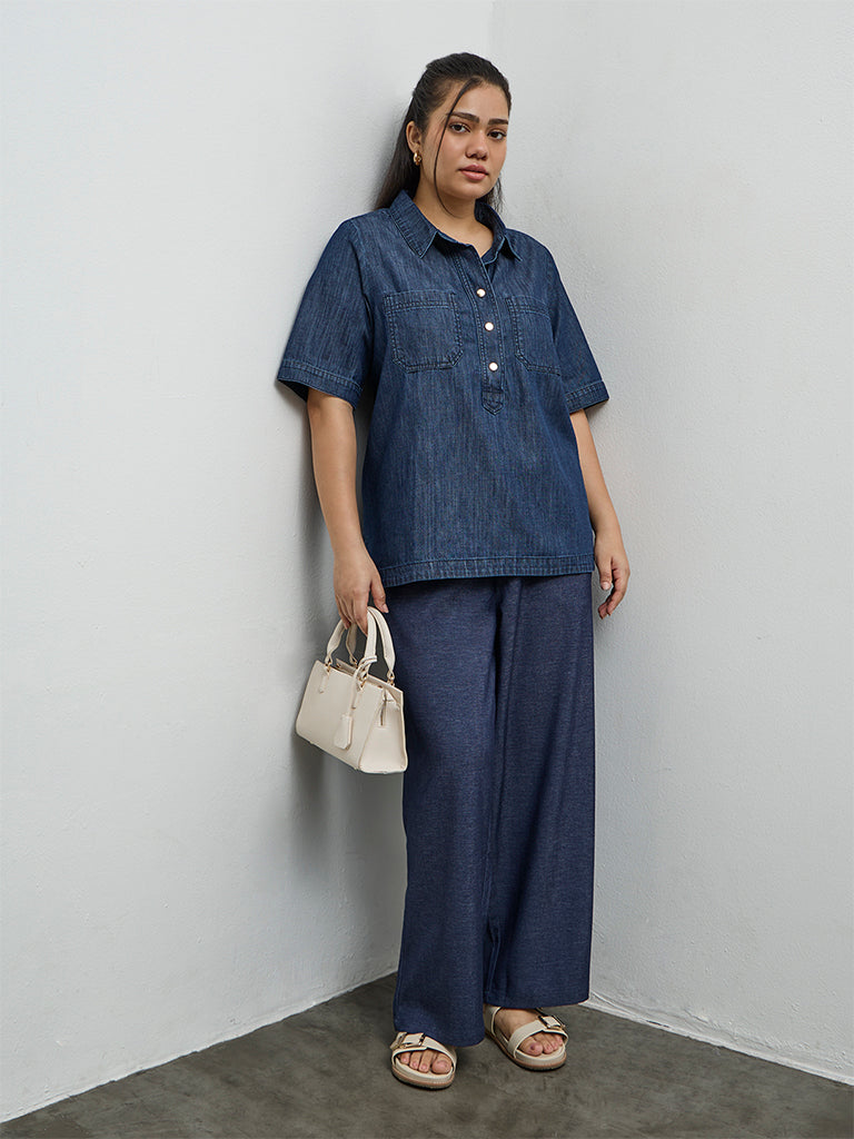 Gia Indigo Solid High-Rise Pants