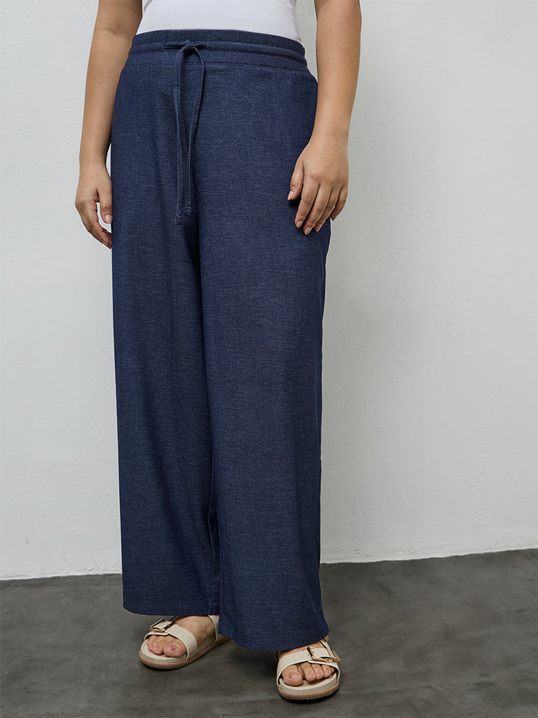 Gia Indigo Solid High-Rise Pants