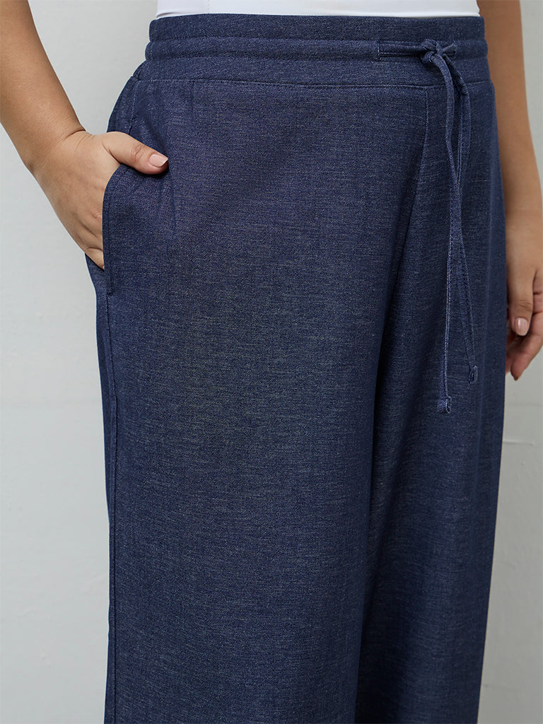 Gia Indigo Solid High-Rise Pants